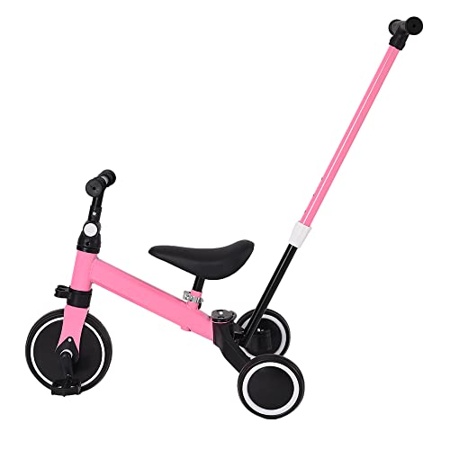 Trike 3-in-1 für Kinder mit Schiebegriff für Eltern für 1 bis 3 Jahre, Jungen, Mädchen, Kleinkinder, Dreirad, Balance-Fahrrad für Babys, Sitz und Griff – Elternstock 3-in-1 (Rosa) von HUOLE