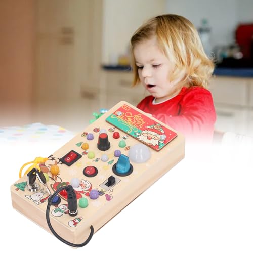 HUONIU Montessori-Holzarbeitsbrett mit 8 LED-Lichtschalter, weihnachtlicher Lichtschalter-Beschäftigung-Controller-Board, sensorisches Spielzeug, Vorschul-Lernaktivitäten für, von HUONIU