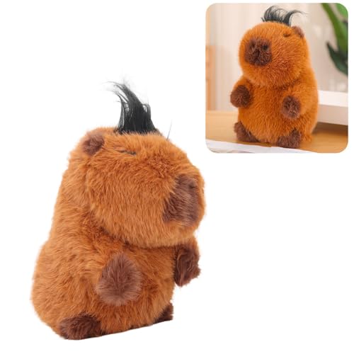 HUONIU Niedliches Capybara-Plüschtier, 35,6 cm, Capybara-Kuscheltiere, braun, weiche Capybara-Puppe, hässliches Kissen, niedliches Capybara-Plüschspielzeug mit Haaren für Kinder, (Cabello) von HUONIU