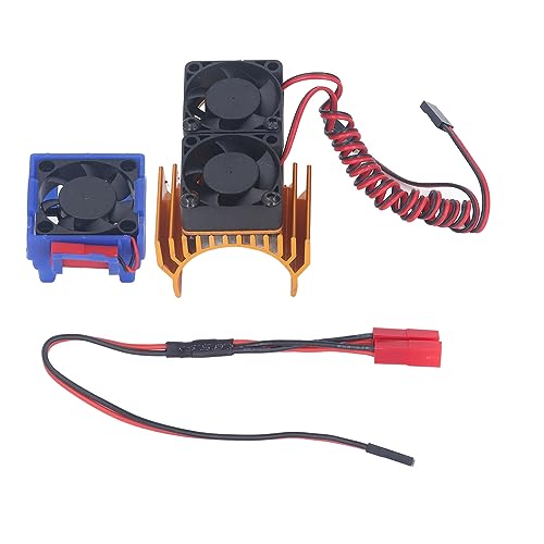 HUONIU VXL 3s Lüfter + Dual Fan Kühlkörper Kit für Traxxas Slash 4x4 1/10 RC Auto DC 5V (Gold) von HUONIU