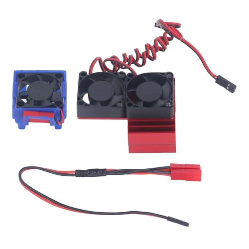 HUONIU VXL 3s Lüfter + Dual Fan Kühlkörper Kit für Traxxas Slash 4x4 1/10 RC Auto DC 5V (Rot) von HUONIU