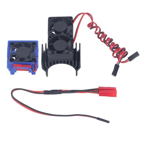 HUONIU VXL 3s Lüfter + Dual Fan Kühlkörper Kit für Traxxas Slash 4x4 1/10 RC Auto DC 5V (Schwarz) von HUONIU