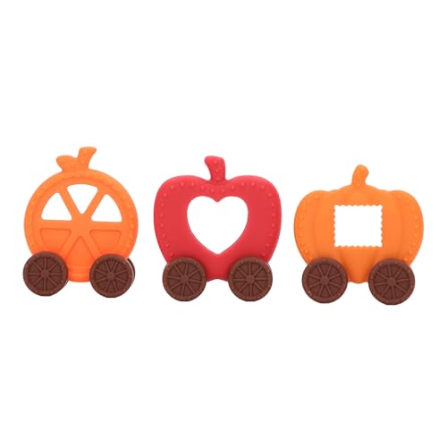 Halloween-Beißring-Set aus Silikon – Kauspielzeug für Säuglinge und Kleinkinder, waschbares Kauspielzeug mit Halloween-Thema (Kürbis, Kutsche, Orange) (Pumpkin Carriage Kit ( Apple, Orange, Pumpkin) von HUONIU