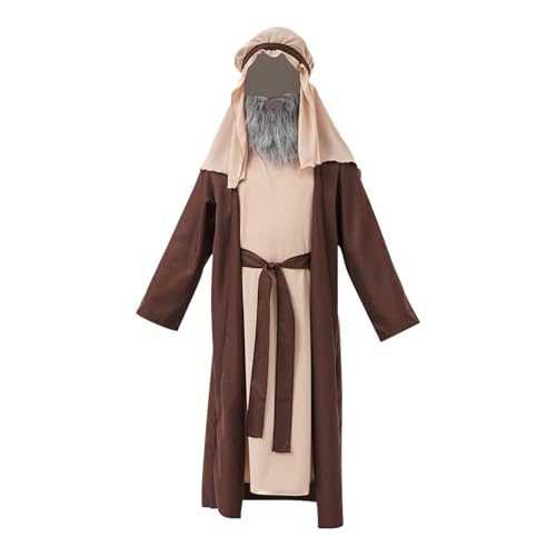 HUOQI Kinder Halloween Kostüme Araber Opa Mittlerer Älterer Kleidung 3PC Anzug Junge Festlich (Brown, 10-12 Years) von HUOQI