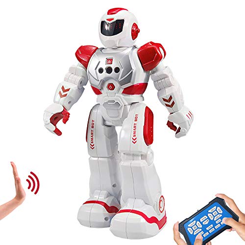 HUSAN Fernbedienungsroboter für Kinder, intelligenter programmierbarer Roboter mit Infrarot-Controller-Spielzeug, Tanzen, Singen, Moonwalking und LED-Augen, Gestenerkennungs-Roboter-Kit (Rot) von HUSAN