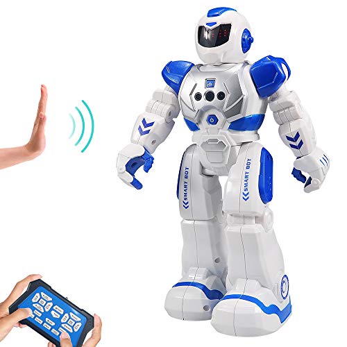 HUSAN Fernbedienungsroboter für Kinder, intelligenter programmierbarer Roboter mit Infrarot-Controller-Spielzeug, Tanzen, Singen, Moonwalking und LED-Augen, Gestenerkennungs-Roboter-Kit (Blau) von HUSAN