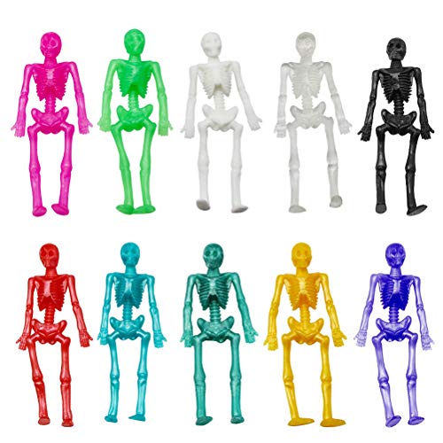 10 Stück Zufällige Farbe, Weicher TPR-Skelettrahmen, Dehnbare Skelette, Knifflige Halloween-Spielzeug-Partygeschenke, mit Zufälliger Farblieferung, Halloween-Party-Dekoration von HUSHUI