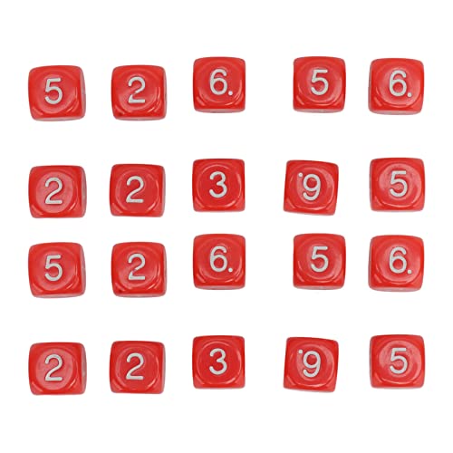 HUSHUI 20 Stück 6-seitige Zahlenwürfel, 16 Mm Spielwürfel-Set, Polyedrische Würfel-Set mit Runden Ecken aus Kunststoff für Brettspiele mit Zahlenunterricht (Rot) von HUSHUI