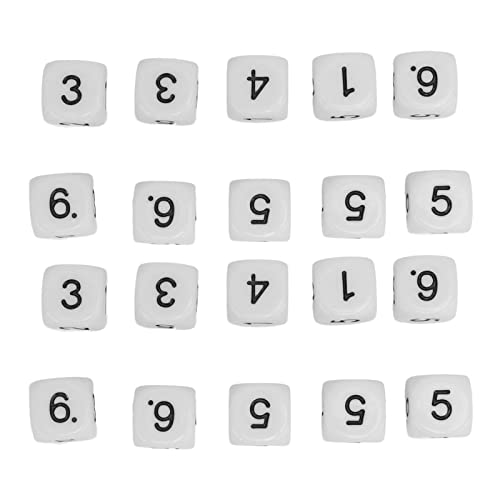 HUSHUI 20 Stück 6-seitige Zahlenwürfel, 16 Mm Spielwürfel-Set, Polyedrische Würfel-Set mit Runden Ecken aus Kunststoff für Brettspiele mit Zahlenunterricht (Weiß) von HUSHUI