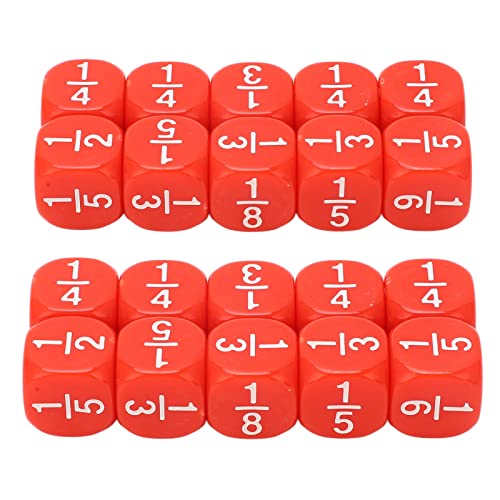 HUSHUI 20-teiliges Bruchwürfel-Klassenset, 6-seitiges, Facettenreiches Tischspiel aus Kunststoff, Mathe-Lernspielzeug für Kinder Zum Mathe-Üben (Hartes Rot) von HUSHUI