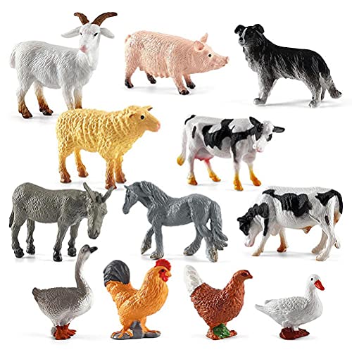 HUSHUI Mini Bauernhof Tierfigur Spielzeug,12 STÜCKE Mini Bauernhof Tierfiguren Simulation Bauernhof Tierfiguren Spielzeug Waschbare PVC Bauernhof Scheunentiere Spielset Bauernhof von HUSHUI