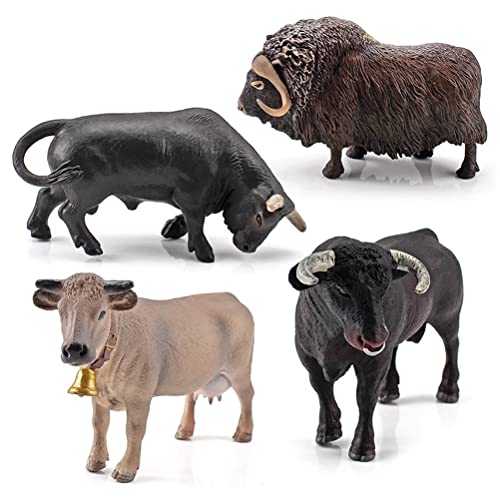 HUSHUI Tiere Figuren Kinder,4 Stück Simulation Bauernhof Kuh Rinder Ochse Bull Figur PVC Bauernhof Tier Modell Action Figure Dekoration Kinder Pädagogisches Spielzeug von HUSHUI