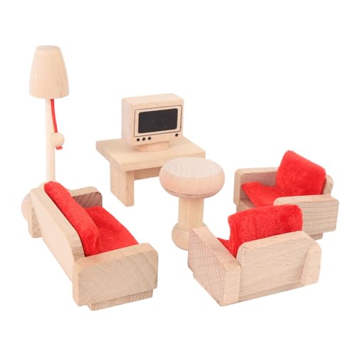 Hölzerne Puppenhausmöbel, Miniatur Wohnzimmermöbel mit Interaktiven Accessoires für, Handgefertigtes Mini -Holzspiel für von HUSHUI