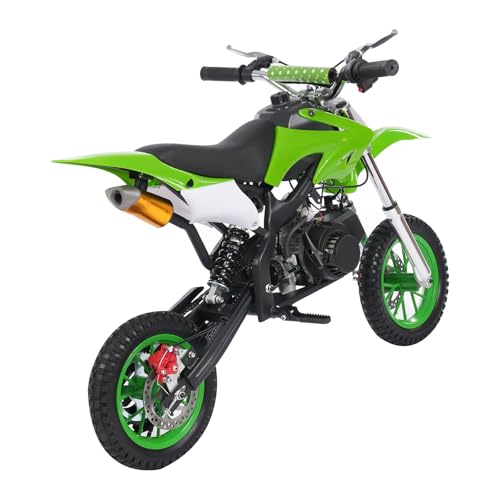 8 Zoll Dirt Bike für Kinder, 49CCM 2-Takt-Motoröl Kinder-Motorrad Pocket Bike, Motocross Motorrad Motorbike Motorsport, Hand-Zug-Start, 0.48Gal Tankinhalt (Grün) von HUSPOO