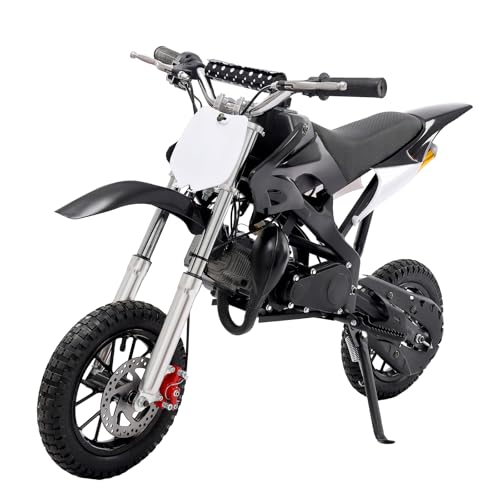 8 Zoll Dirt Bike für Kinder, 49CCM 2-Takt-Motoröl Kinder-Motorrad Pocket Bike, Motocross Motorrad Motorbike Motorsport, Hand-Zug-Start, 0.48Gal Tankinhalt (Schwarz) von HUSPOO