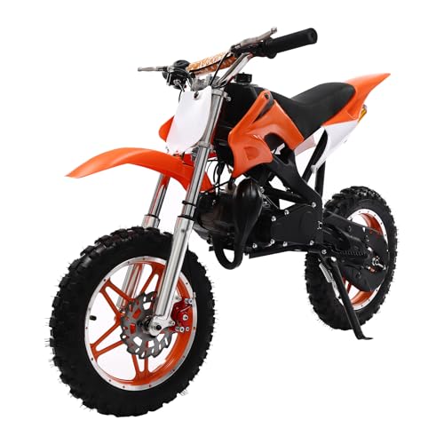 HUSPOO 10 Zoll Dirt Bike für Kinder, 2-Takt-Motoröl 49CCM Kinder-Motorrad Pocket Bike, Motocross Motorrad Motorbike Motorsport, Hand-Zug-Start, 0.48Gal Tankinhalt (Orange) von HUSPOO