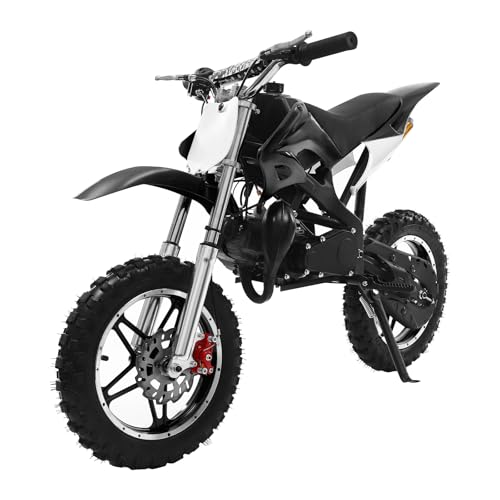 HUSPOO 10 Zoll Dirt Bike für Kinder, 2-Takt-Motoröl 49CCM Kinder-Motorrad Pocket Bike, Motocross Motorrad Motorbike Motorsport, Hand-Zug-Start, 0.48Gal Tankinhalt (Schwarz) von HUSPOO