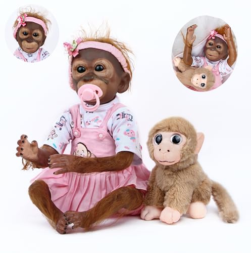 HUYRP Reborn AFFE Baby 22 Zoll 55cm Reborn Baby Puppen Realistisch Handgefertigte Reborn Puppe Kindergeschenk (Weiblicher AFFE) von HUYRP