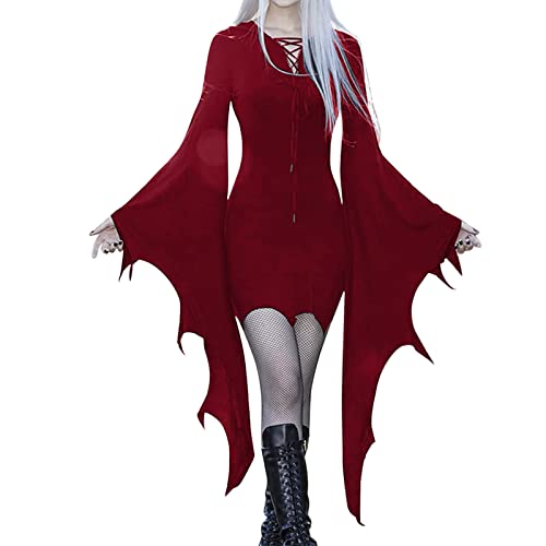 HUyydza Mittelalter Kleid Damen - Mittelalter Kleidung Damen Teufel Vampir Kostüm Karnevalskostüm Renaissance Mittelalterkleid Vampir Verbandkleid für Cosplay Karneval Party Halloween Kostüm von HUyydza