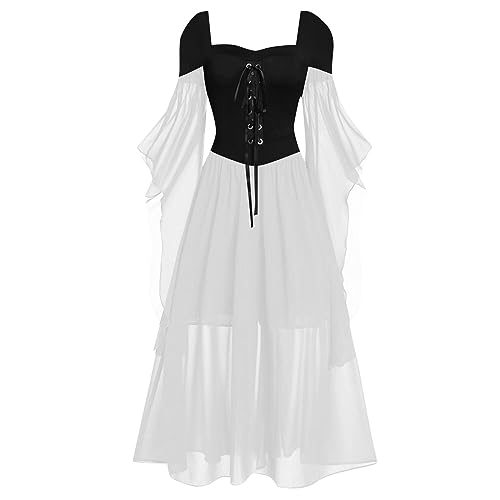 HUyydza Mittelalter Kleid Damen - Steampunk A-Linie Kleider Renaissance Kostüm Karnevalskostüm Minikleid Hexenkleid Gothic Vintage Clothes für Cosplay Karneval Party Halloween Kostüm von HUyydza