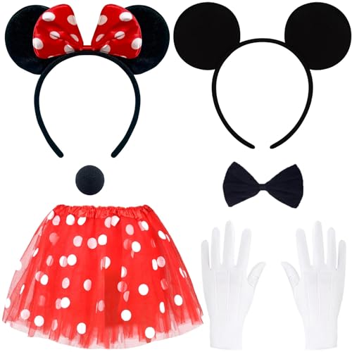 6 Stück Mouse Kostüm Damen Erwachsene Maus Kostüm Rock Tutu mit Maus Ohren Haarreif Karneval Kostüm Damen Maus Mini Mouse Kostüm Erwachsene Tierkostüm Maus Faschingskostüme Kindheitshelden Cosplay von HVIERO