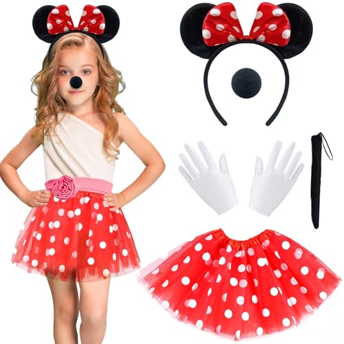 6 Stück Mouse Kostüm Mädchen Kinder 3-8 Jahre Set Karneval Maus Kostüm Kinder Maus Rock mit Maus Mouse Ohren Haarreif Tierkostüm Mini Maus Mouse Kostüme für Kinder Fasching Kindheitshelden Cosplay von HVIERO