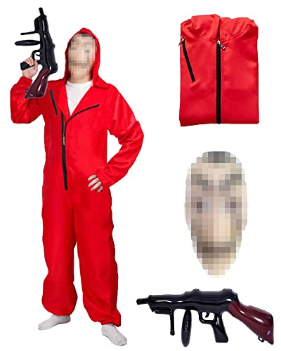 HVIERO Kostüm Dieb rot Erwachsene mit Maske Dieb Halloween Kostüm Karneval Kostüm Overall für Herren Damen Cosplay Overall Bankräuber (XXXL) von HVIERO