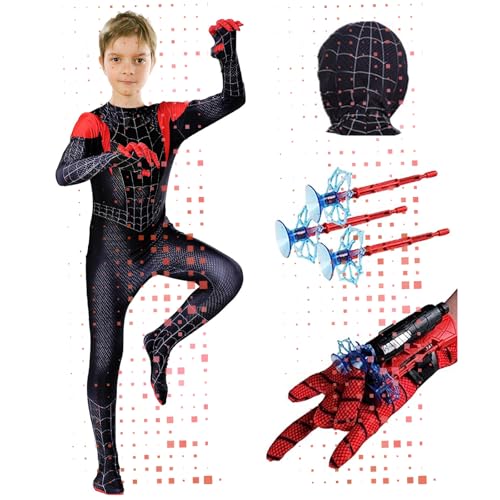 HVIERO Spider Kostüm Kinder Schwarz 10-12 Jahre Karneval Kostüm Kinder mit Handschuhe Zubehör Spider Anzug Kinder 140 146 152 Jungen Mädchen Faschings Spider Kostüme für Kinder Suit von HVIERO