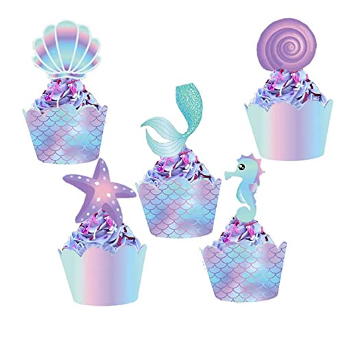 20 Stück Meerjungfrau Party Cupcake Und Wrapper Unter Dem Meer Geburtstagsparty Zubehör Meerjungfrau Babyparty Dekorationen von HVRFJXI