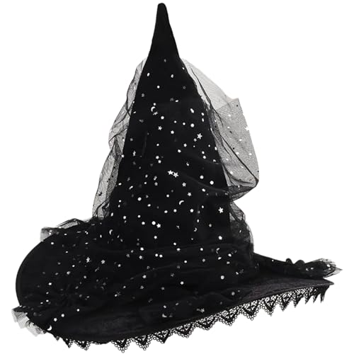 HVRFJXI Halloween Hexenhut Zarte Pailletten Retro Witch Hüte Für Maskerade Fashion Adults Cosplay Kostümzubehör von HVRFJXI