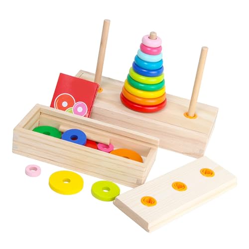 10 Ringe Puzzlespiel Holzturm Frühes Pädagogisches Logik-Denkblock-Spielspielzeug für Kinder (Große Größe) von HWGING