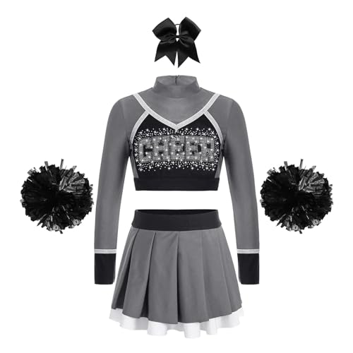 HWJFDC Cheerleader Kostüm Kinder Cheerleader Kostüme Schulmädchen Cheerleading Uniformen Sets Kinder Jubel Team Cheer Dance Outfits Teens Dancewear(A Gray,12) von HWJFDC