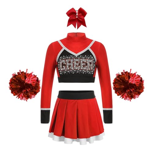 HWJFDC Cheerleader Kostüm Kinder Cheerleader Kostüme Schulmädchen Cheerleading Uniformen Sets Kinder Jubel Team Cheer Dance Outfits Teens Dancewear(A Red,14) von HWJFDC