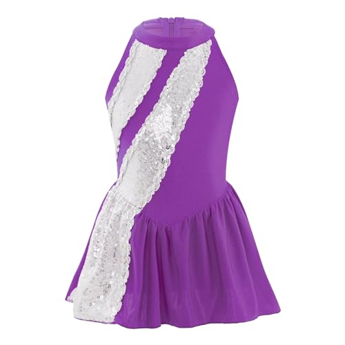 HWJFDC Cheerleader Kostüm Kinder Cheerleading Uniform Cheerleader Kostüm Mädchen Ärmelloses Cheerleader Kleid Pailletten Dancewear Kinder Musical Cheer Kleidung(Purple,10) von HWJFDC