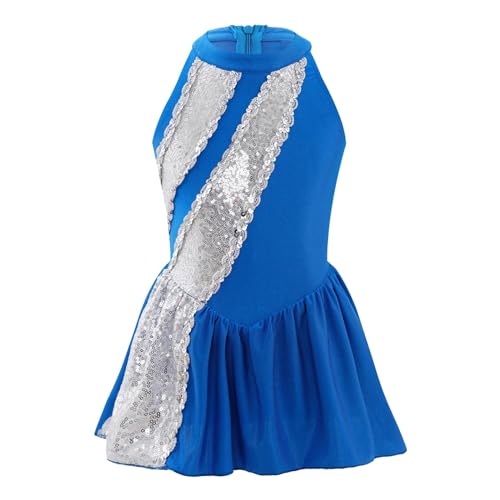 HWJFDC Cheerleader Kostüm Kinder Cheerleading Uniform Cheerleader Kostüm Mädchen Ärmelloses Cheerleader Kleid Pailletten Dancewear Kinder Musical Cheer Kleidung(Royal Blue,4) von HWJFDC