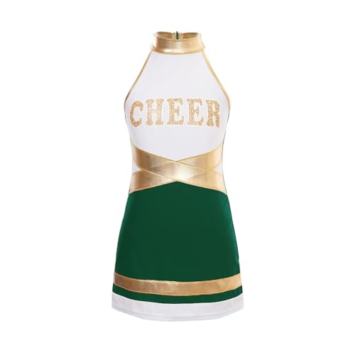 HWJFDC Cheerleader Kostüm Kinder Jubel Team Kostüm Schulmädchen Cheerleading Uniform Kleid for Tanzen Karneval Kinder Cheer Dance Kleider Dancewear(Green,6) von HWJFDC