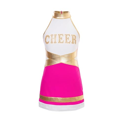 HWJFDC Cheerleader Kostüm Kinder Jubel Team Kostüm Schulmädchen Cheerleading Uniform Kleid for Tanzen Karneval Kinder Cheer Dance Kleider Dancewear(Pink,10) von HWJFDC