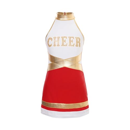 HWJFDC Cheerleader Kostüm Kinder Jubel Team Kostüm Schulmädchen Cheerleading Uniform Kleid for Tanzen Karneval Kinder Cheer Dance Kleider Dancewear(Red,10) von HWJFDC