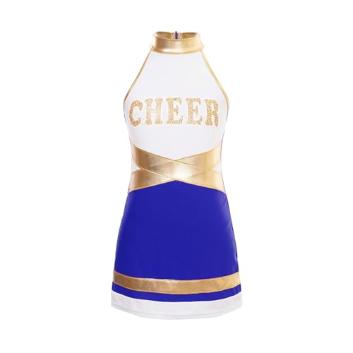 HWJFDC Cheerleader Kostüm Kinder Jubel Team Kostüm Schulmädchen Cheerleading Uniform Kleid for Tanzen Karneval Kinder Cheer Dance Kleider Dancewear(Royal Blue,10) von HWJFDC