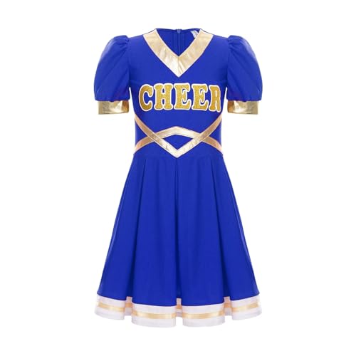 HWJFDC Cheerleader Kostüm Kinder Mädchen Brief Drucken Cheerleading Uniform Kinder Cosplay Schulmädchen Kostüm Cheer Dance Kleider for Tanz Leistung(Royal Blue,14) von HWJFDC