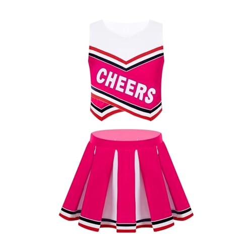 HWJFDC Cheerleader Kostüm Kinder Mädchen Cheerleader Kostüm Cheerleading Uniform Ärmellos Buchstaben Cheers Tanzkleidung Set Performance Outfit Dancewear(Pink,12) von HWJFDC