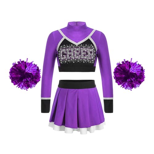 HWJFDC Cheerleader Kostüm Kinder Schule Mädchen Cheerleading Uniform Tanz Outfit Crop Top Blumen Bälle Cheerleader Kostüm for Kinder Jubeln Team Tragen(A Deep Blue,12) von HWJFDC