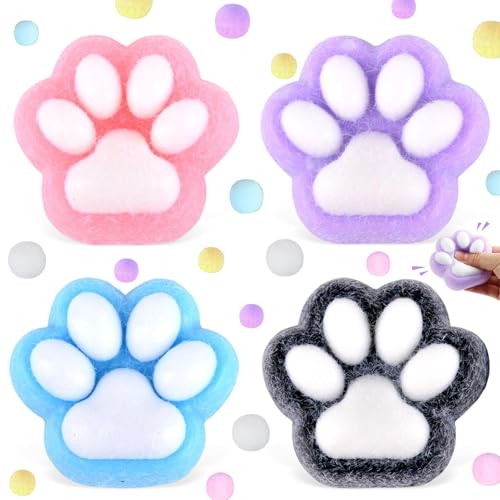 Squishy Cat Paw, 4 Pcs Squishy Katze Pfote, Cat Paw Squeeze Toy, Taba Squishy,Sensorisches Spielzeug Pfoten,Katzenpfoten Squishy Toy,Süße Katzenpfoten Stressabbau Fidget Toys für Kinder und Erwachsene von HWJPDMBD