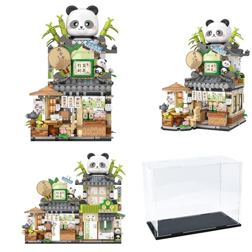 HWSWSH Mini Bausteine, 860 STK Klemmbausteine Haus, Panda Architektur Bausteine, Teehaus Architektur Haus Modell, Simulation Modellbausatz, Klemmbausteine Set Heimdekoration für Schreibtische, Räume von HWSWSH