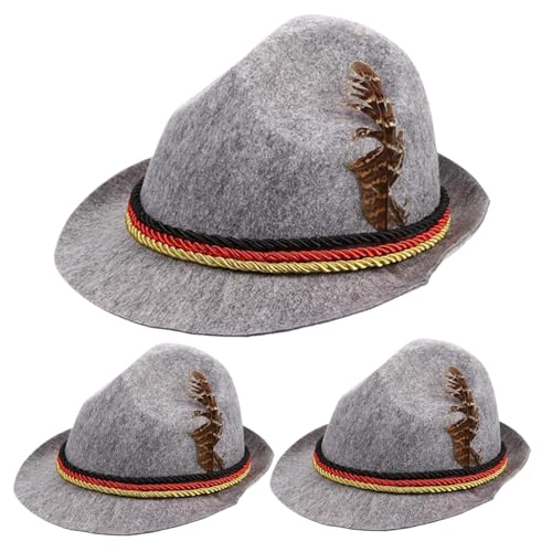 HWXZUUO 3pcs Deutsche Hut One Size Oktoberfest Kostüm Männer traditionelle bayerische Oktoberfesthut für Erwachsene (Grau) Kostüm von HWXZUUO