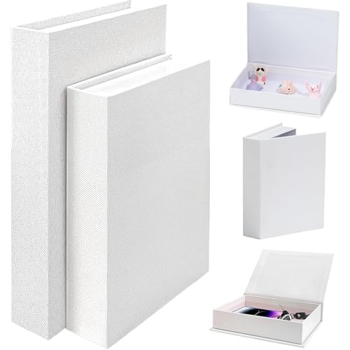 Hollow Book 2PCS White Fake Books Magnetic Faux Books zur Dekoration für die Dekoration Blank gestapelt simuliertes Buchkastenmodell für Bücherregal, Schreibtisch und Couchtischdekor (klein + groß), von HWXZUUO