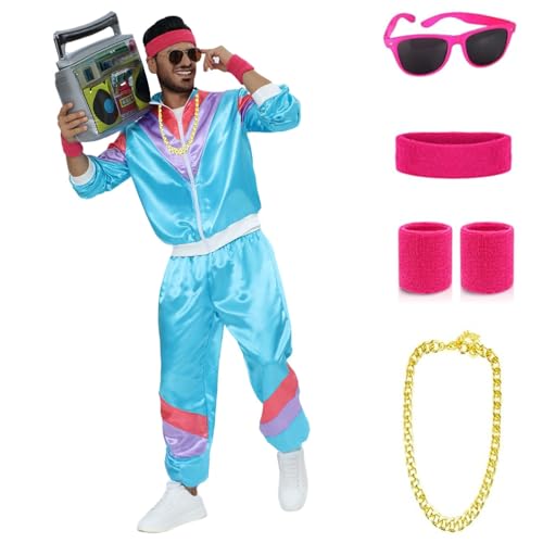 80er Jahre Outfit Herren Damen: Karneval Party Trainingsanzug Jacke Hose Anzug - Bad Taste Paare Kostüme (L) von HXIZMY