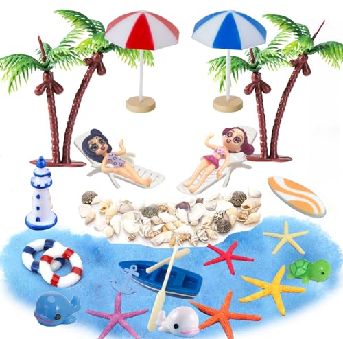 HXJFGDM 24 Stück Miniatur Strand Deko,Surfbrett Mini Strandkorb Palmen Liegestuhl Mini Sonnenschirm Deko Sommer Deko Strand mikrolandschaft Set für DIY Garten Dekoration (R502) von HXJFGDM