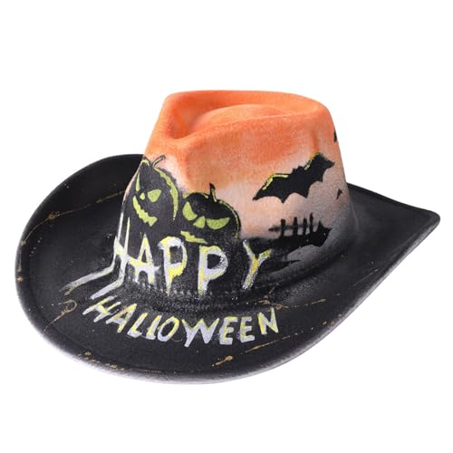 HXNH Halloween-Totenkopf-Cowboyhut, gruselige Graffiti-Kopfbedeckung für Maskerade, modisches Accessoire von HXNH