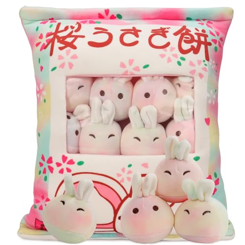 HXPLN Hase Plüsch Kissen, Abnehmbare Hase Plüsch Spielzeug,Pudding Hase Kissen,Tasche von Hase Plüsch, Niedliche Hase Kuscheltier Dekoration Geschenke für Jugendliche, Mädchen, Kinder (6 Bunte Hasen) von HXPLN